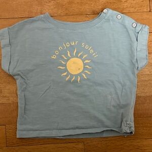 Bonjour Soleil Light Blue Short Sleeve Tee with Yellow Sun